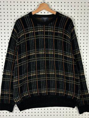 Dockers Black Brown Striped Knit Sweater Medium Grandpa 90s SOFT READ‎ Acrylic